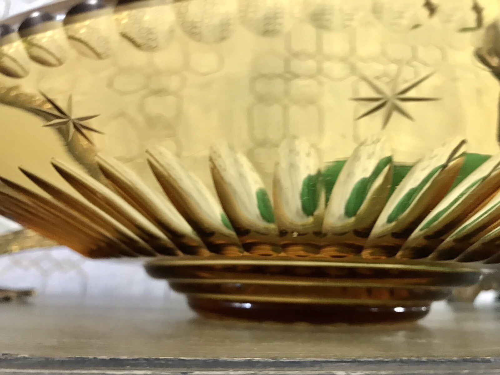 Antik Art Déco Edel Designer Kristallglas Schale Glasschale Bernstein Farbe Gelb