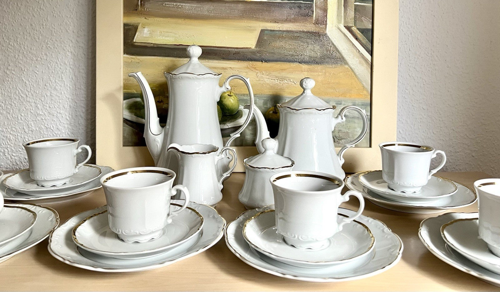 Vintage klassisches  Mitterteich Porzellan Kaffeeservice weiß gold 12 Pers. WOW!