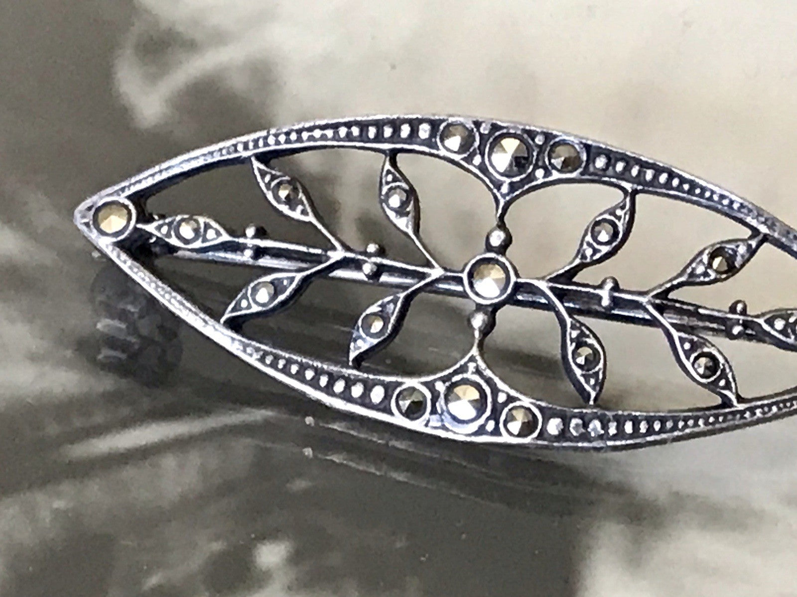 Antik reines Jugendstil Brosche 835 Silber Markasite WUNDERVOLLE ARBEIT!