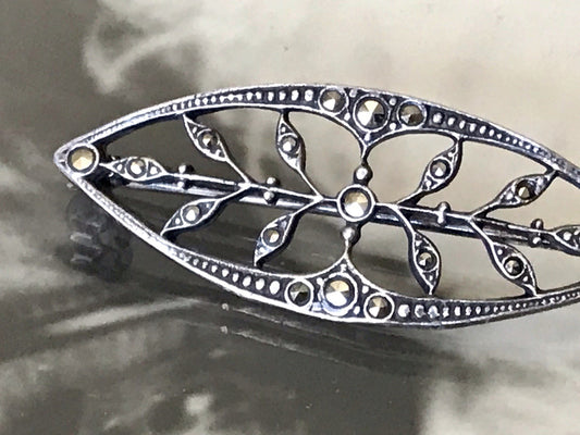 Antik reines Jugendstil Brosche 835 Silber Markasite WUNDERVOLLE ARBEIT!