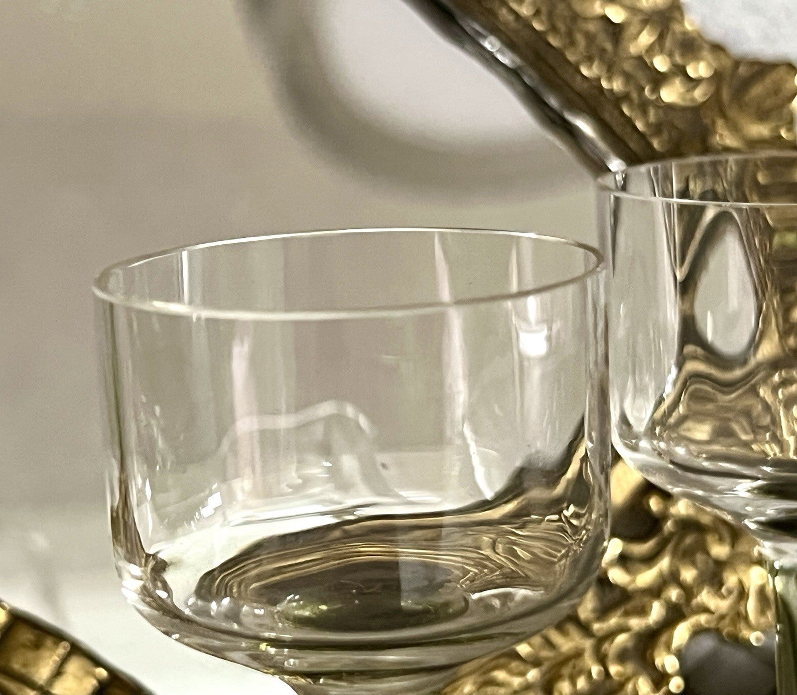 Antik 3x Jugendstil Art Déco Glas Likörgläser Stiel grüngelb optisch gerippt