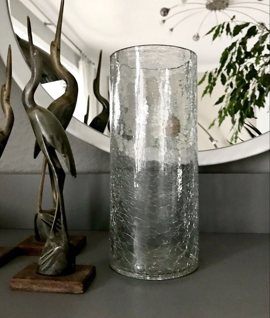 Vintage Kristallglas Kunstglas Craquelée Vase Glasvase zylindrisch groß