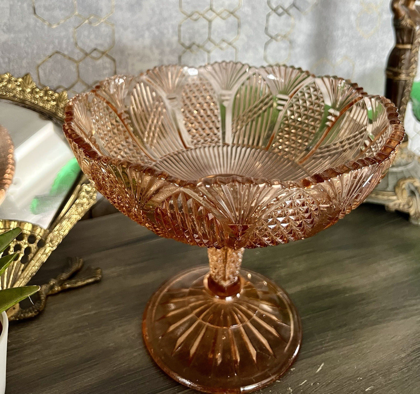 Antik Art Déco Pressglas Tafelaufsatz Schale Fußschale Glas Rosalin