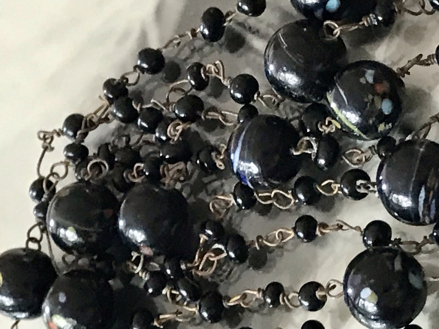 Alt antik? Vintage lange Halskette Kette schwarze Murano Perlen Sehr Schön