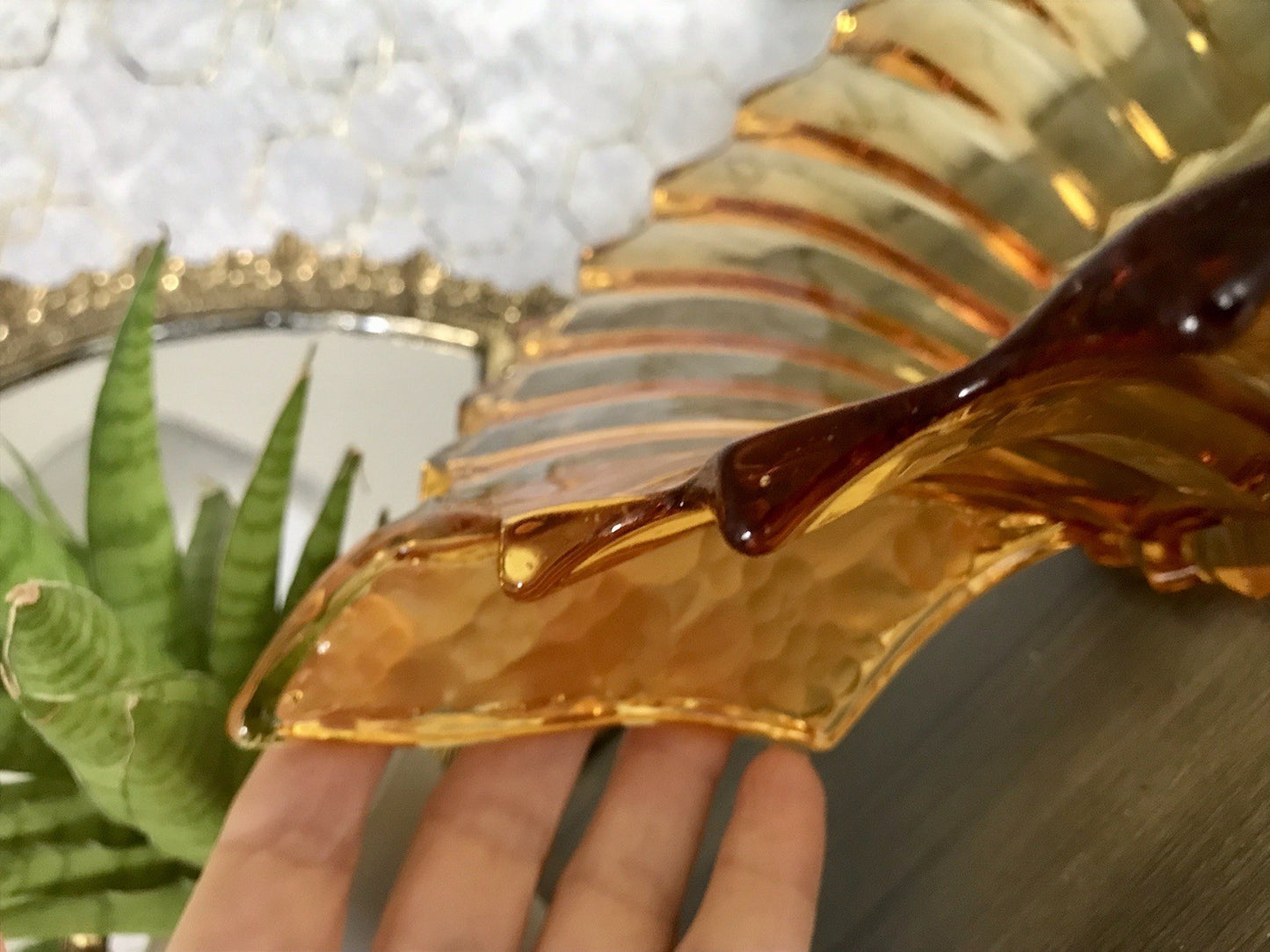 Antik Art Déco gelb Pressglas Schale Glas Brockwitz Prismen Fruchtschale 1941