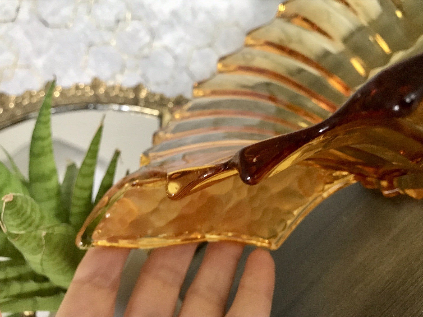 Antik Art Déco gelb Pressglas Schale Glas Brockwitz Prismen Fruchtschale 1941