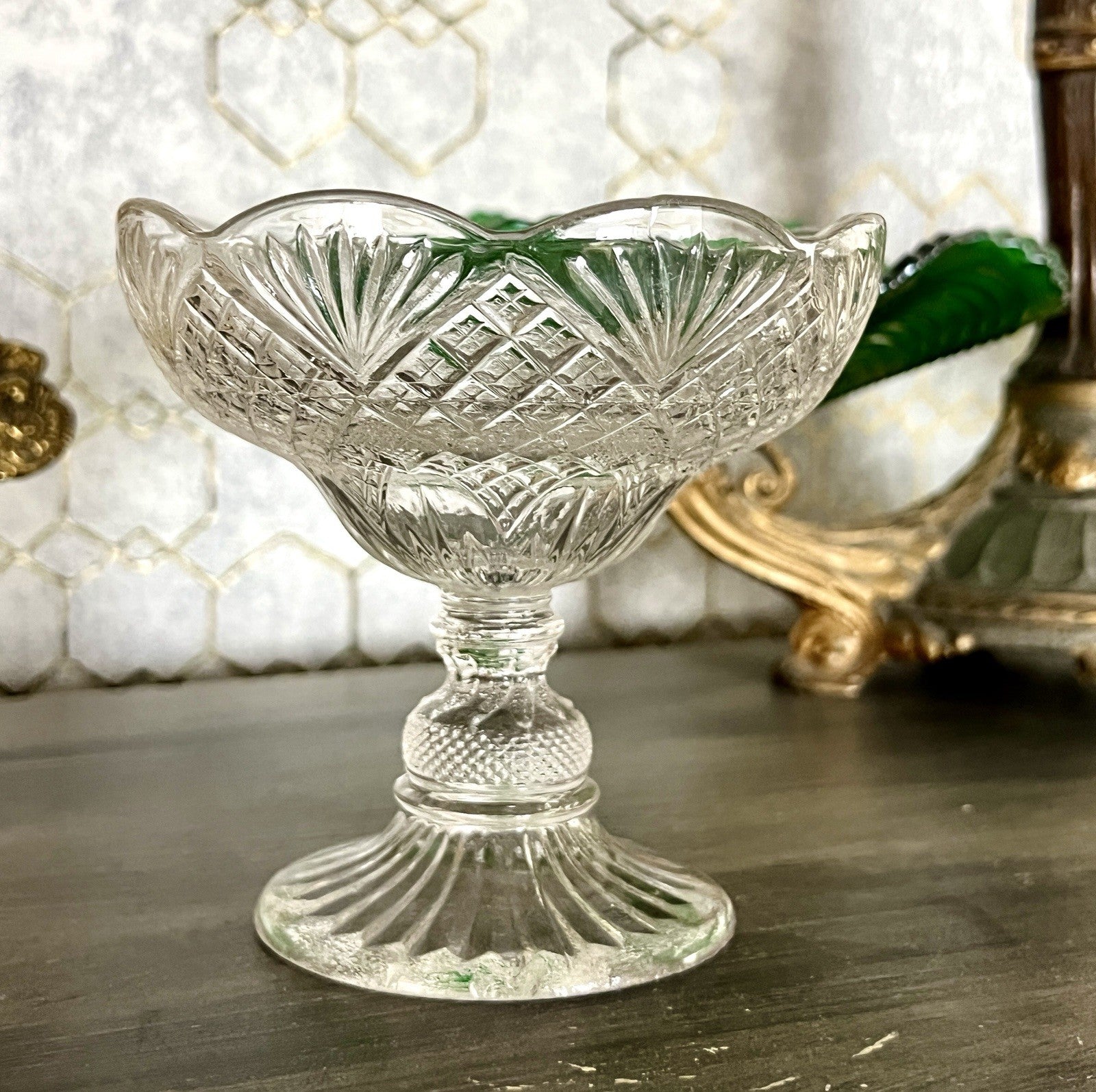 Antik Jugendstil Art Déco Pressglas Glas Fußschale Schale Zuckerschale Ananas