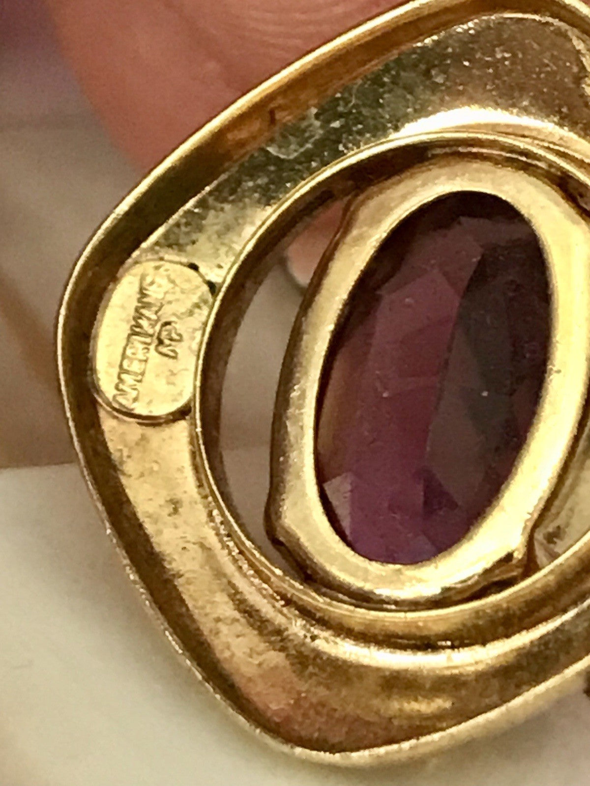 Vintage Designer Anhänger lila Stein Amethyst? Amerik. Doublè vergoldet
