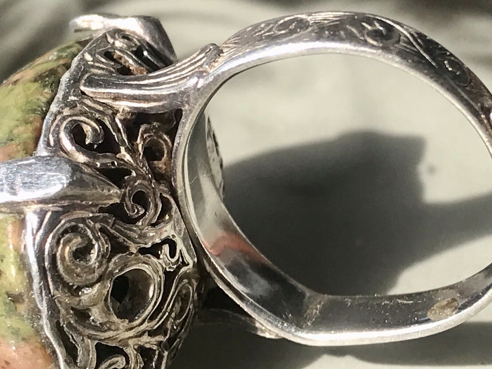 Antik England Jugendstil Edel DAMEN RING 925 Silber Jaspis Birmingham AH