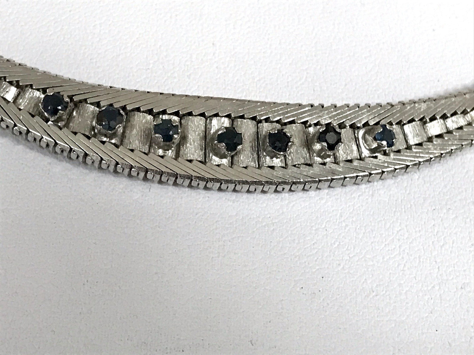 Antik Edel Art Déco 835 Silber Collier rhodiniert Halskette blaue Steine Armband