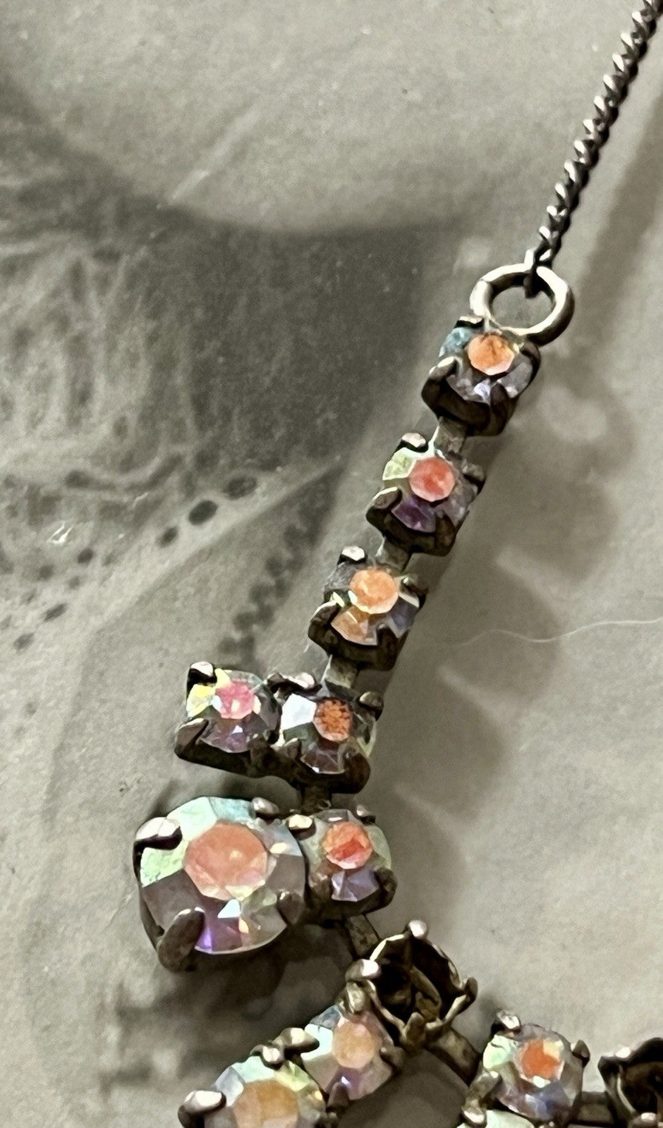 Vintage Antik? 835 Silber Collier Halskette Aurora Borealis? Steine