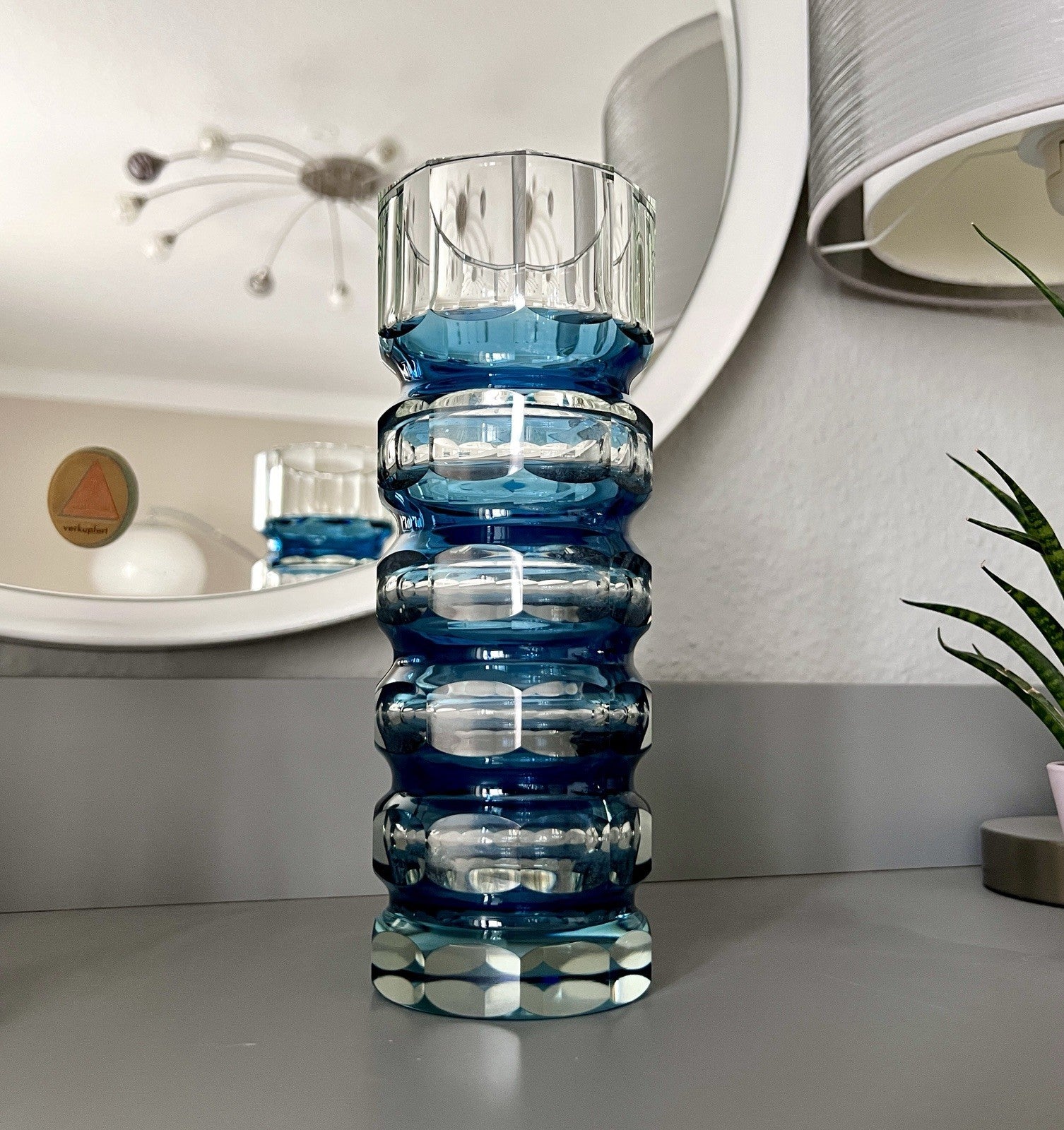Antik? Art Déco Vase Glasvase Vase Glas Kristallglas Entwurf Meltzer Haida blau