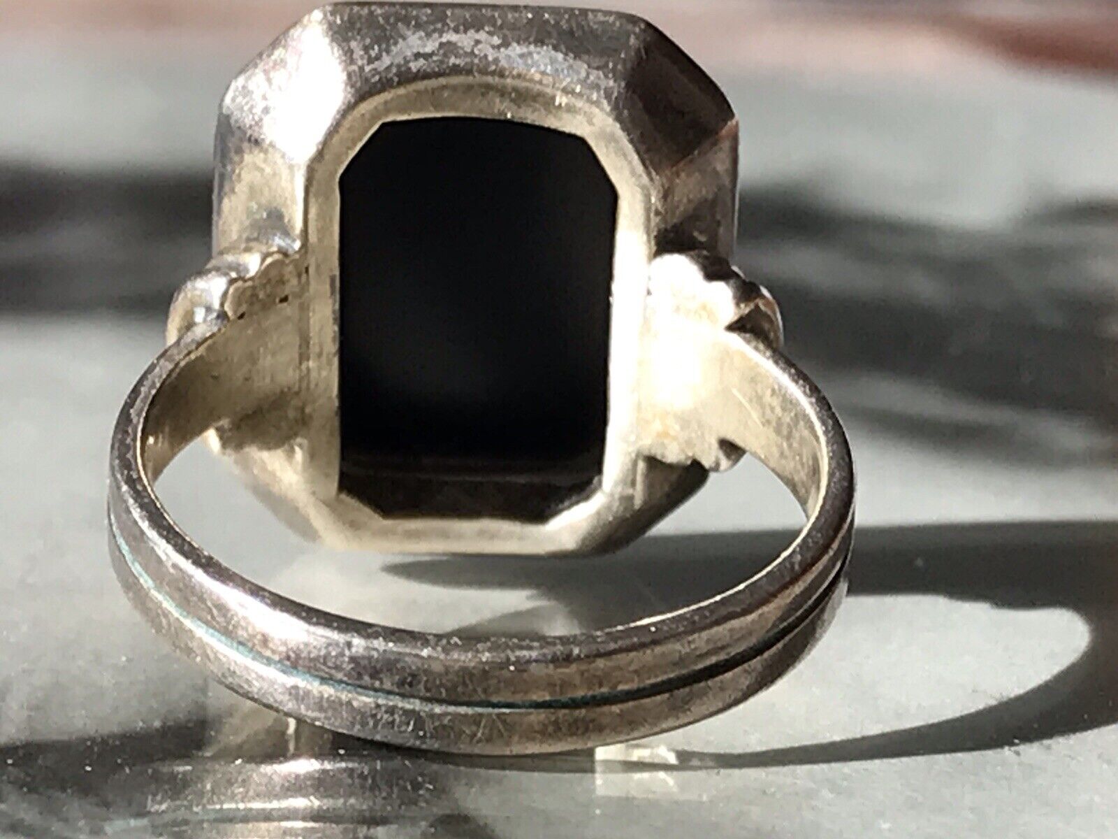 Antik Art Déco Edel Onyx Siegel RING Silber 835 Gr.60