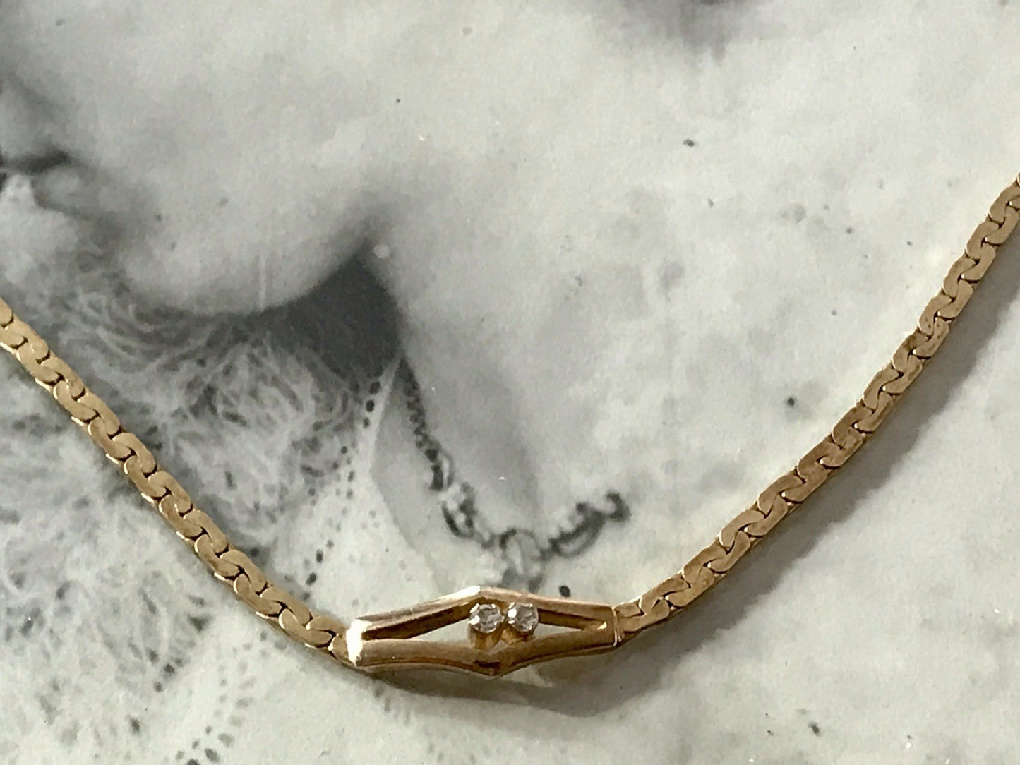 Alt Edel Vintage 835 Silber vergoldet Collier Halskette farblose Steine