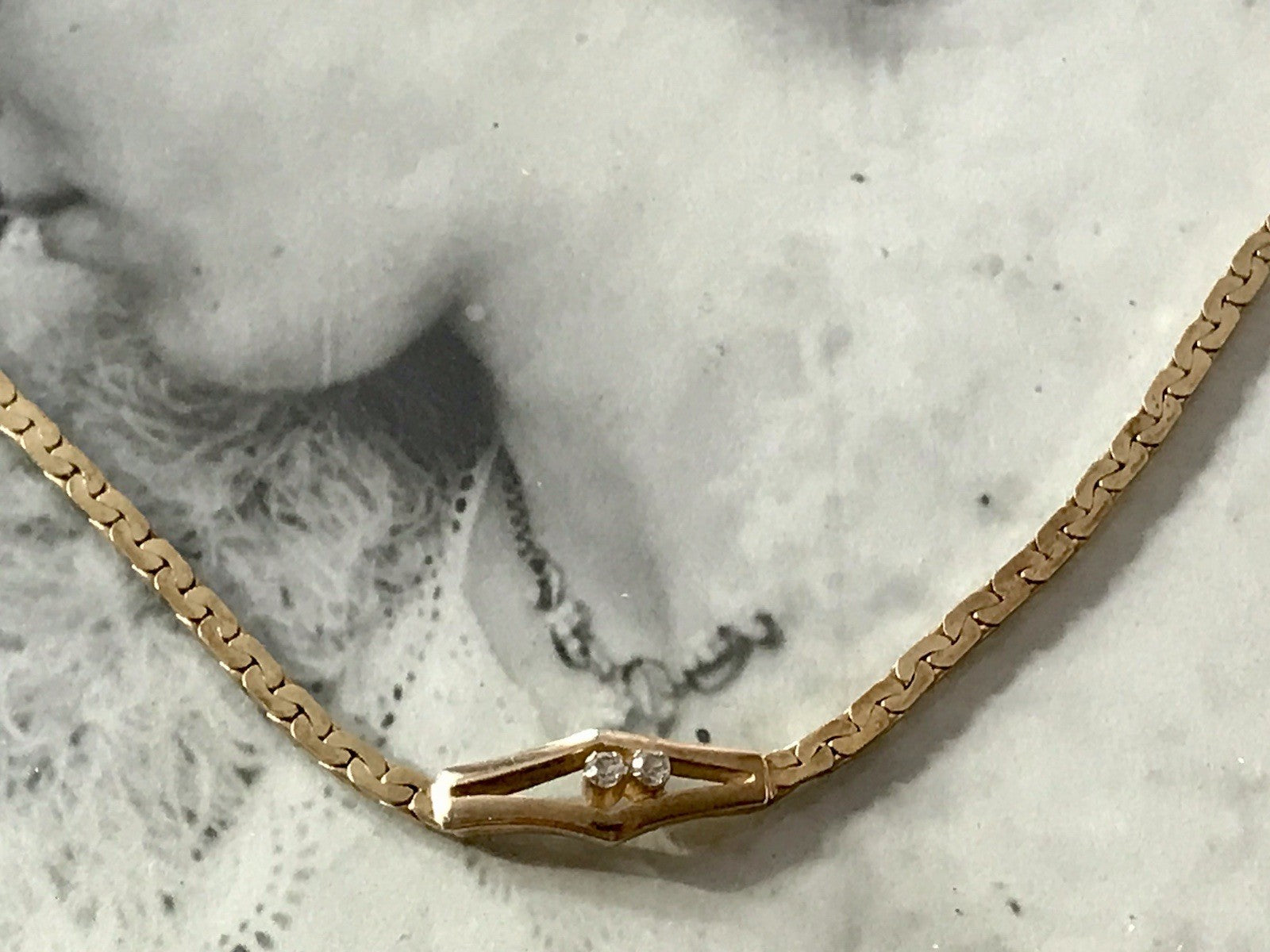 Alt Edel Vintage 835 Silber vergoldet Collier Halskette farblose Steine