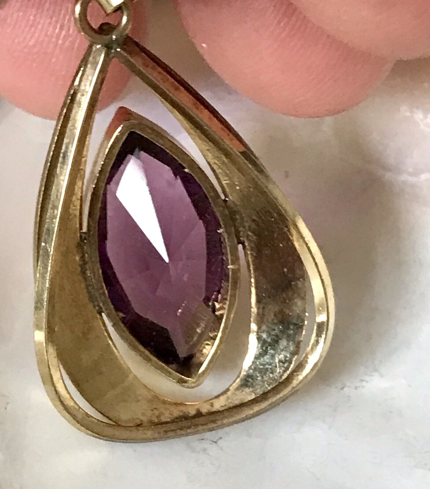 Vintage Designer Anhänger lila Stein Amethyst? Amerik. Doublè vergoldet