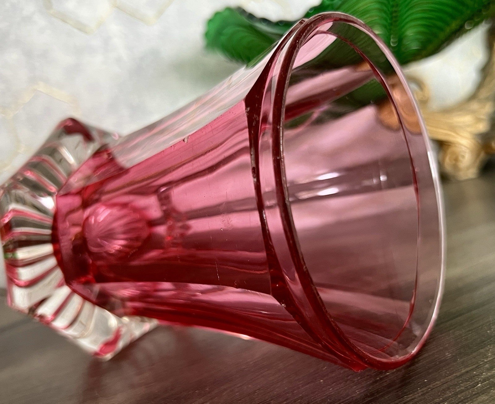 Antik Fußbecher Rubinrot Becher Weinglas Ranftbecher Glas goldrubin