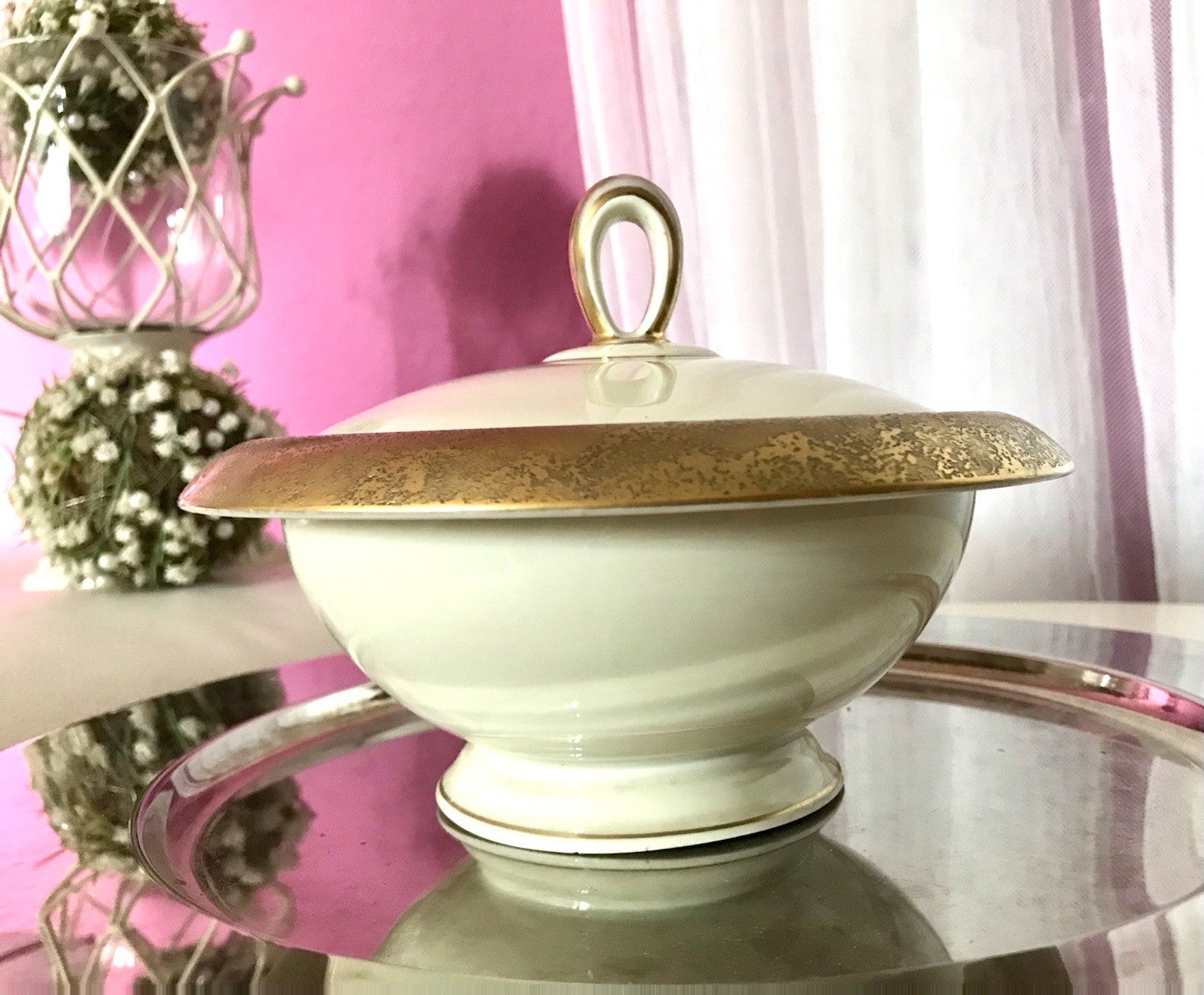 Antik Art Déco Porzellan Dose Deckeldose Schatulle Bonboniere Heinrich&Co 1930