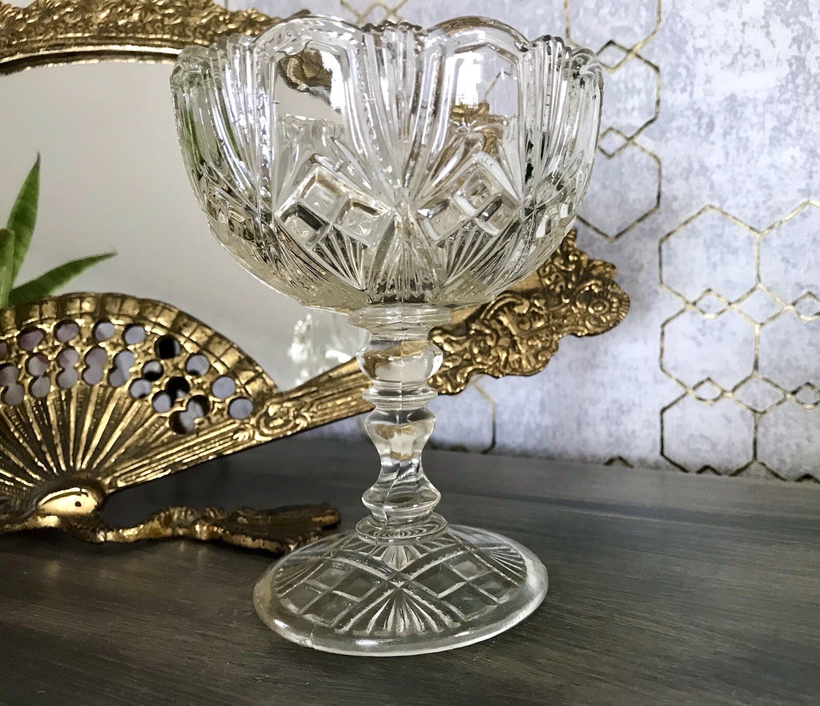 Antik Jugendstil Art Déco Pressglas Glas Fußschale Schale Zuckerschale