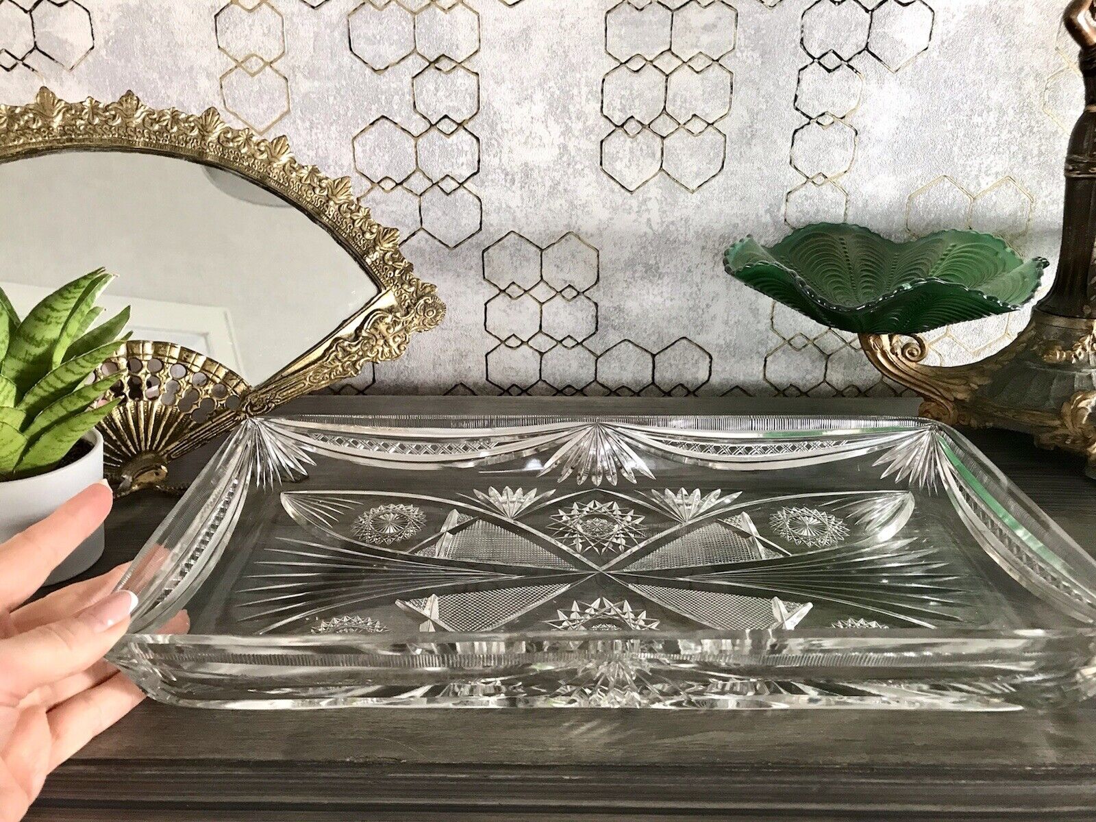 Antik Bleikristall Schale Glasschale Kristallglas Glas Schliff EDEL Groß