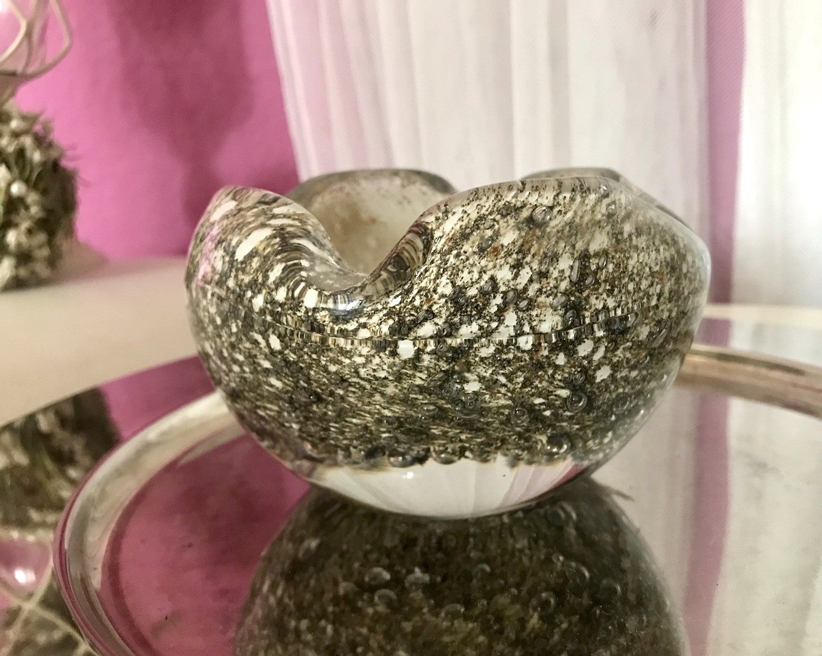 Murano 60er 70er Jahre Schale grau beige weiß So Schön! Schaum Luftblasen