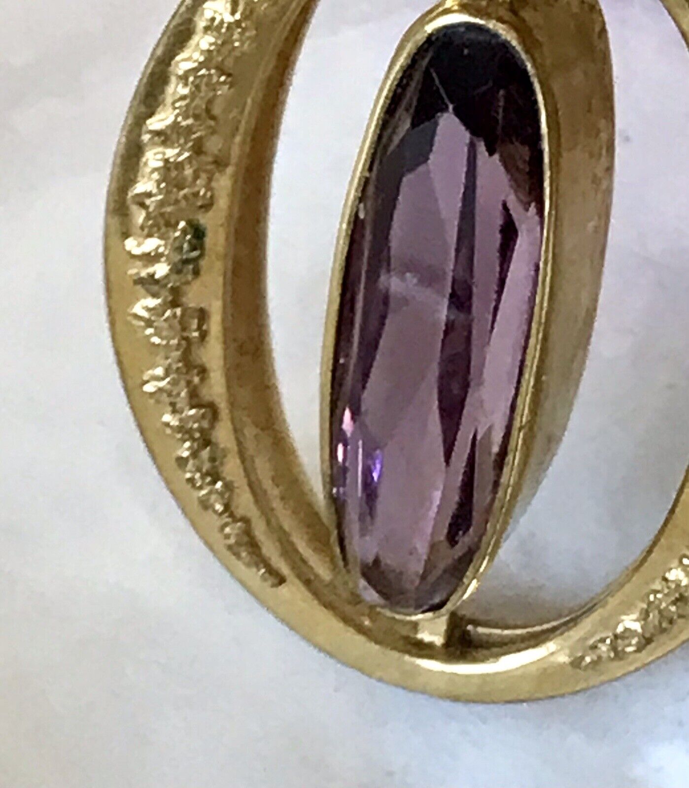 Vintage SP Edel Designer Anhänger lila Stein Amethyst? Amerik. Doublè vergoldet