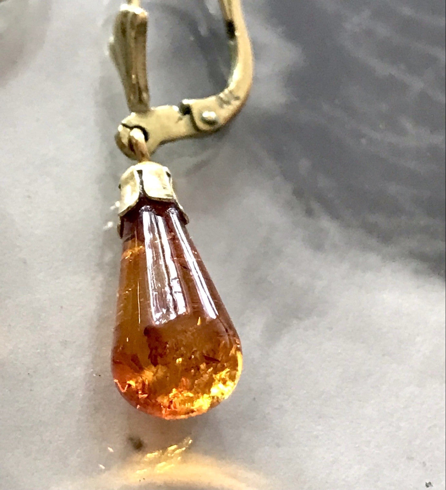 Antik Vintage Ohrhänger Ohrringe Pampel Bernstein ? DAMEN Amerik. Doublè