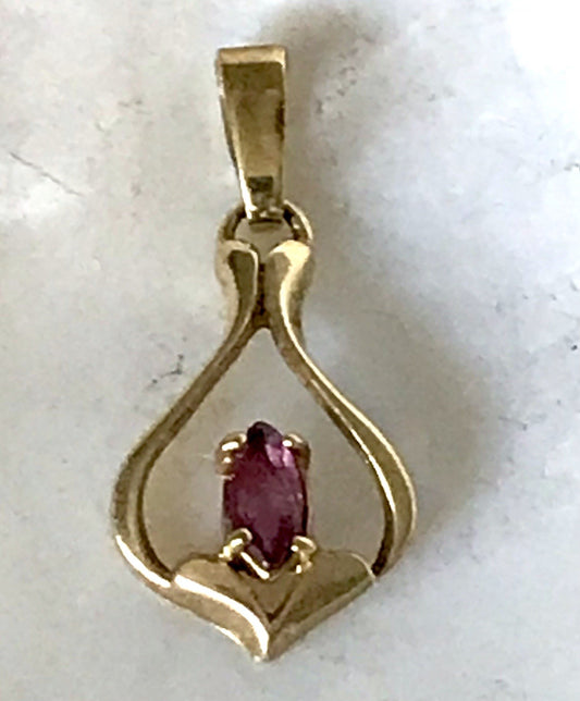 Vintage Designer kleiner Anhänger lila Stein Amethyst? Amerik. Doublè vergoldet