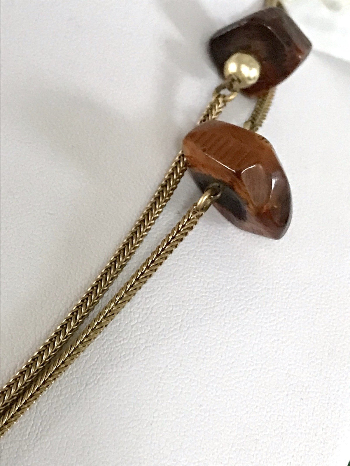 Vintage 60er Halskette Amerik. Doublè gold Steine Bernstein? Achate? SCHÖN