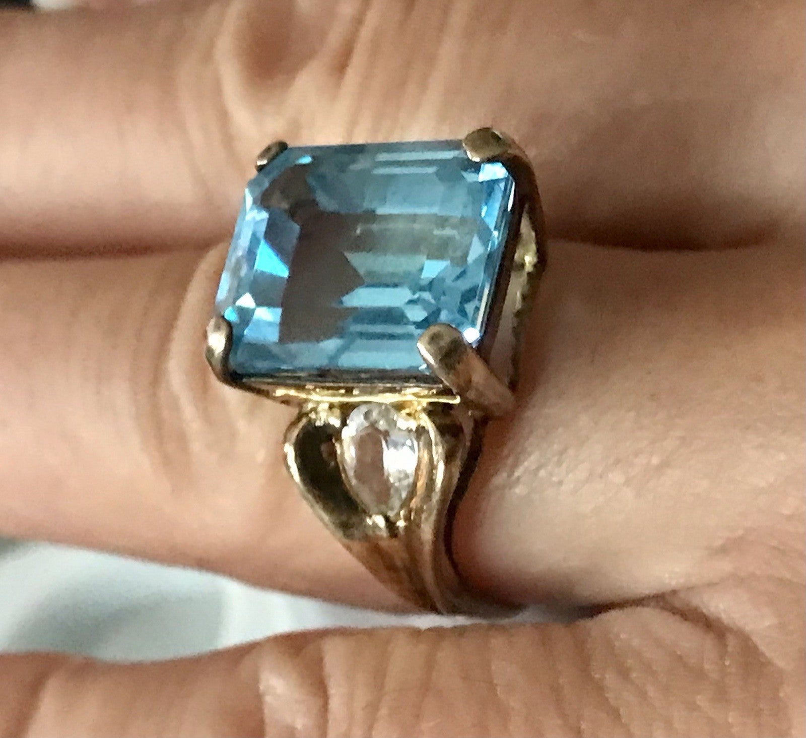 Vintage alt Damen Ring blauer Stein Silber vergoldet 925 Gr.56 17,8 wunderschön!