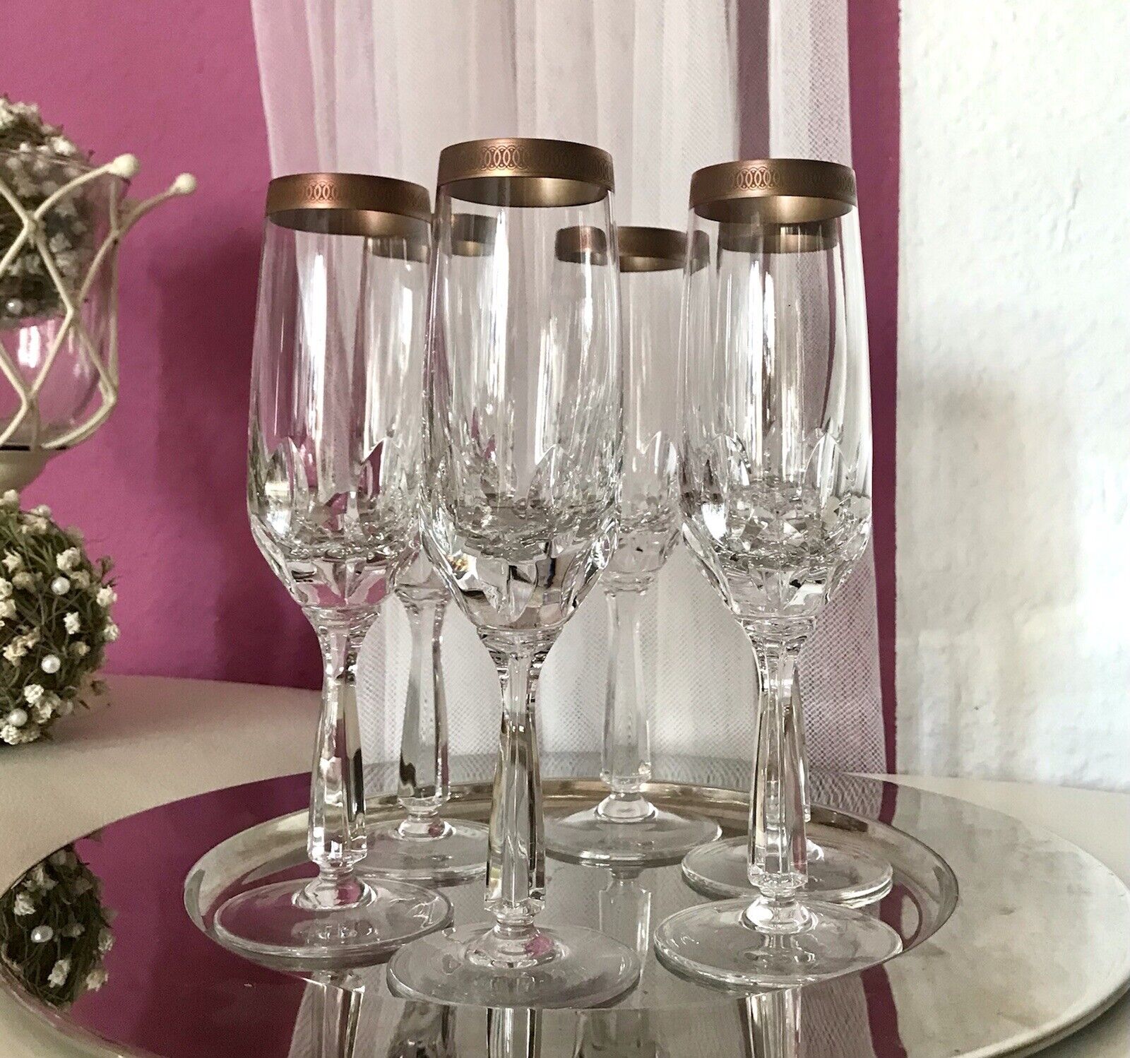 Vintage 6 EDEL Sektflöten Sektgläser Glas Kristallglas So Schön Mintonborte