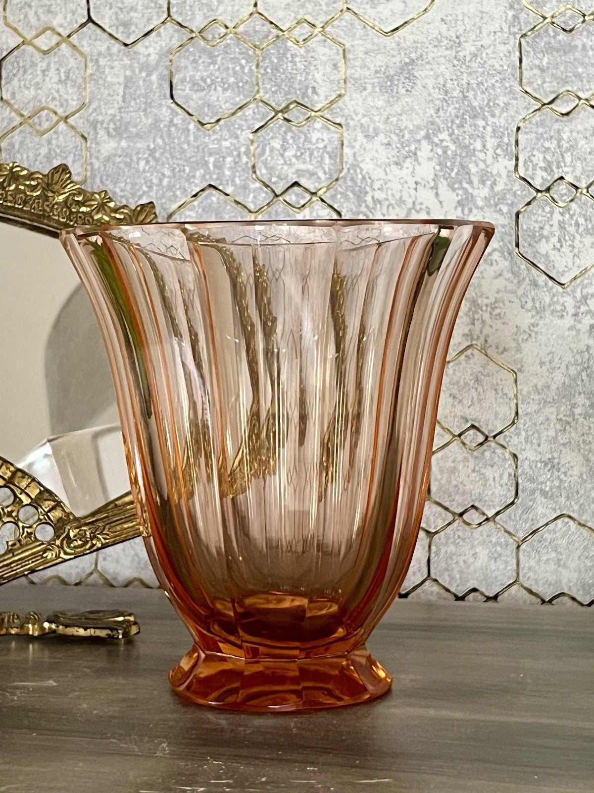 Antik Art Déco Vase Glasvase geschliffen rosa Rosalin Glas