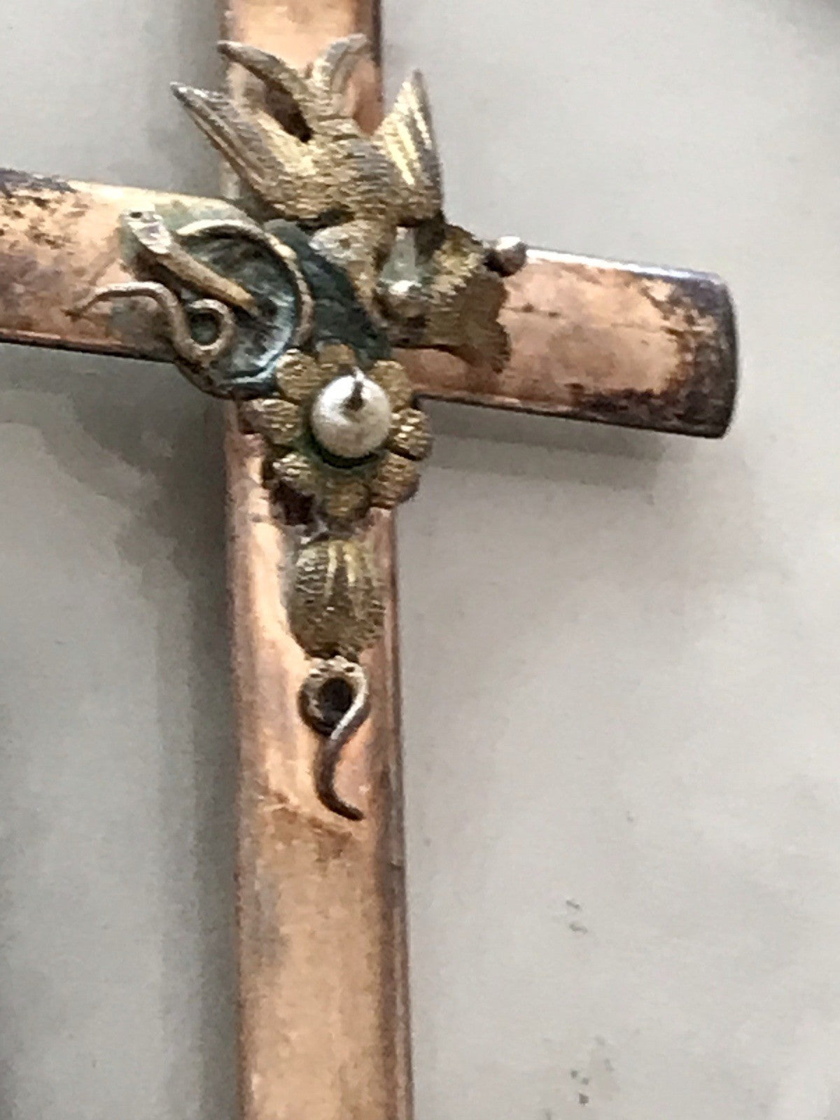 Antik Kettenanhänger  Anhänger Schaumgold? Walzgold? gold Doublè? Kreuz Perle