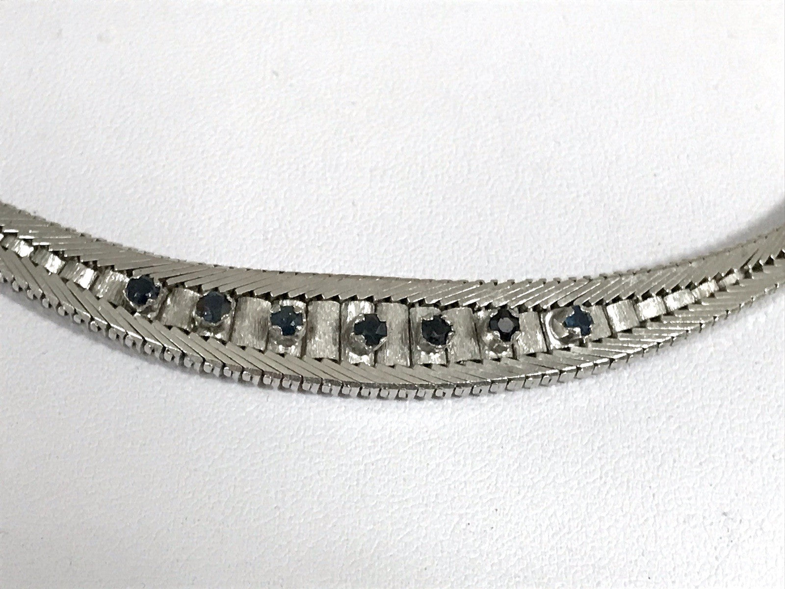 Antik Edel Art Déco 835 Silber Collier rhodiniert Halskette blaue Steine Armband