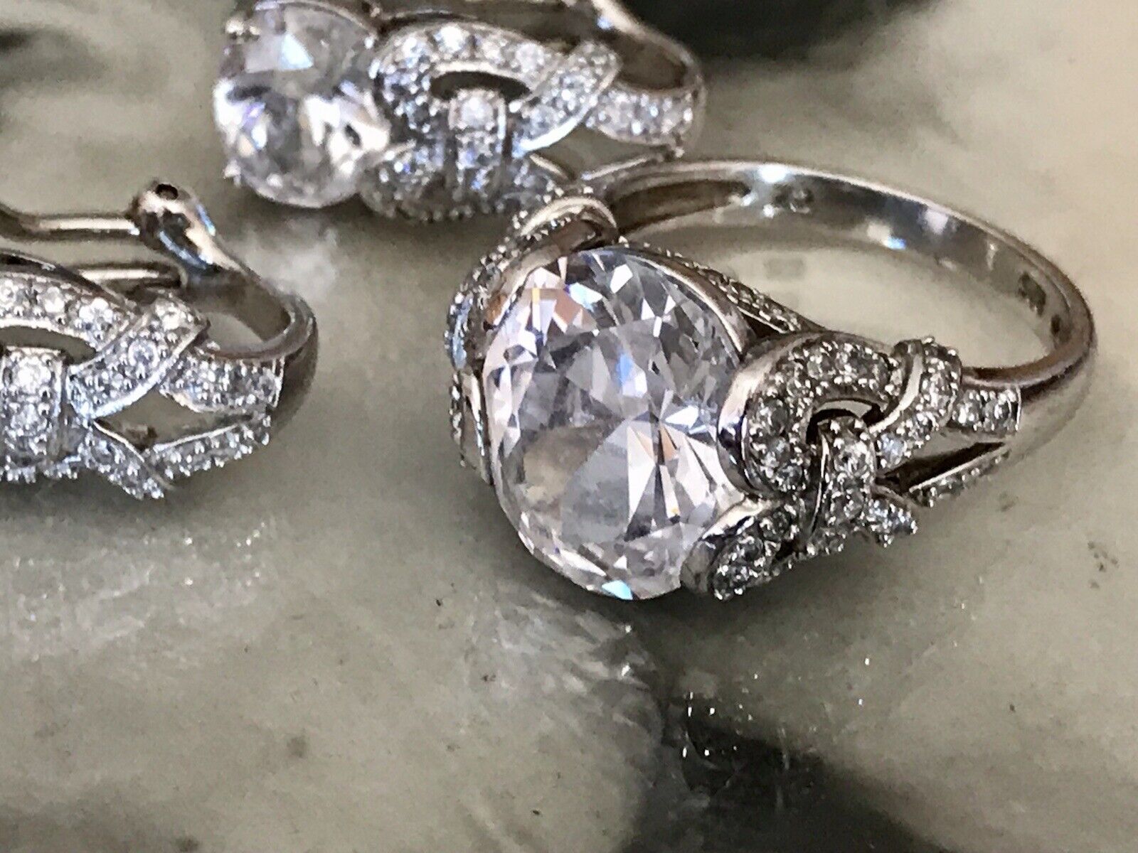 Edel Schmuck Set DAMEN RING & Ohrringe Silber 925 Gr.63 Steine Cubic Zirkonia