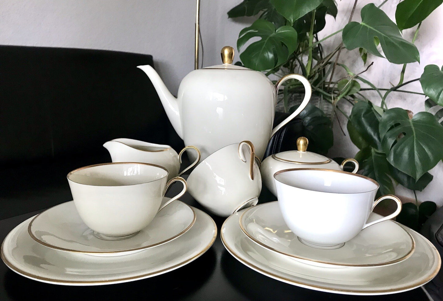 Vintage Art Déco elfenbein Porzellan Kaffeeservice Service 12 Pers. Edelstein