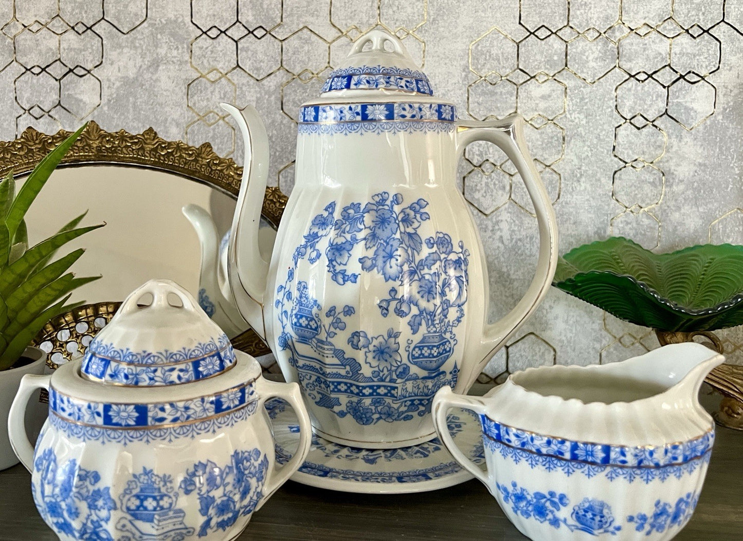 Edel Antik Jugendstil Sorau Margaret Porzellan Kaffeeservice Kernstück 4 Teile