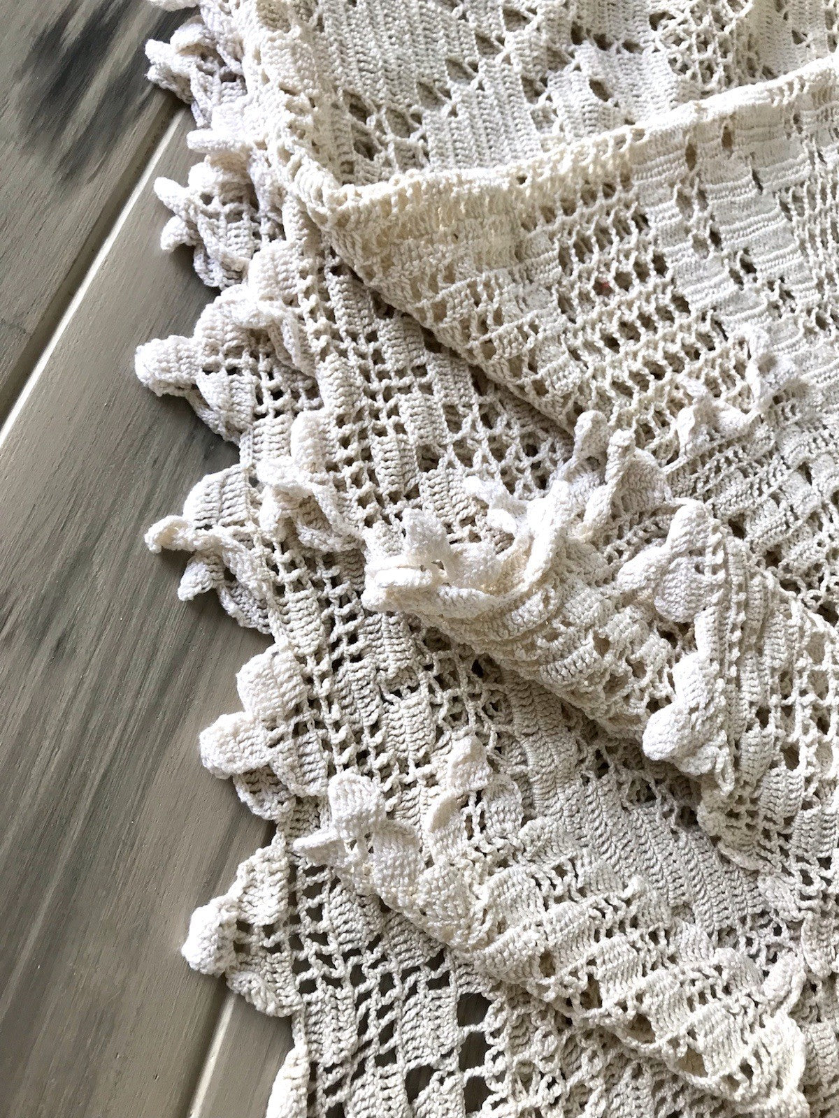Antik Häkelspitze Tischdecke gehäkelt Creme Baumwolle Spitze Landhaus 170x145