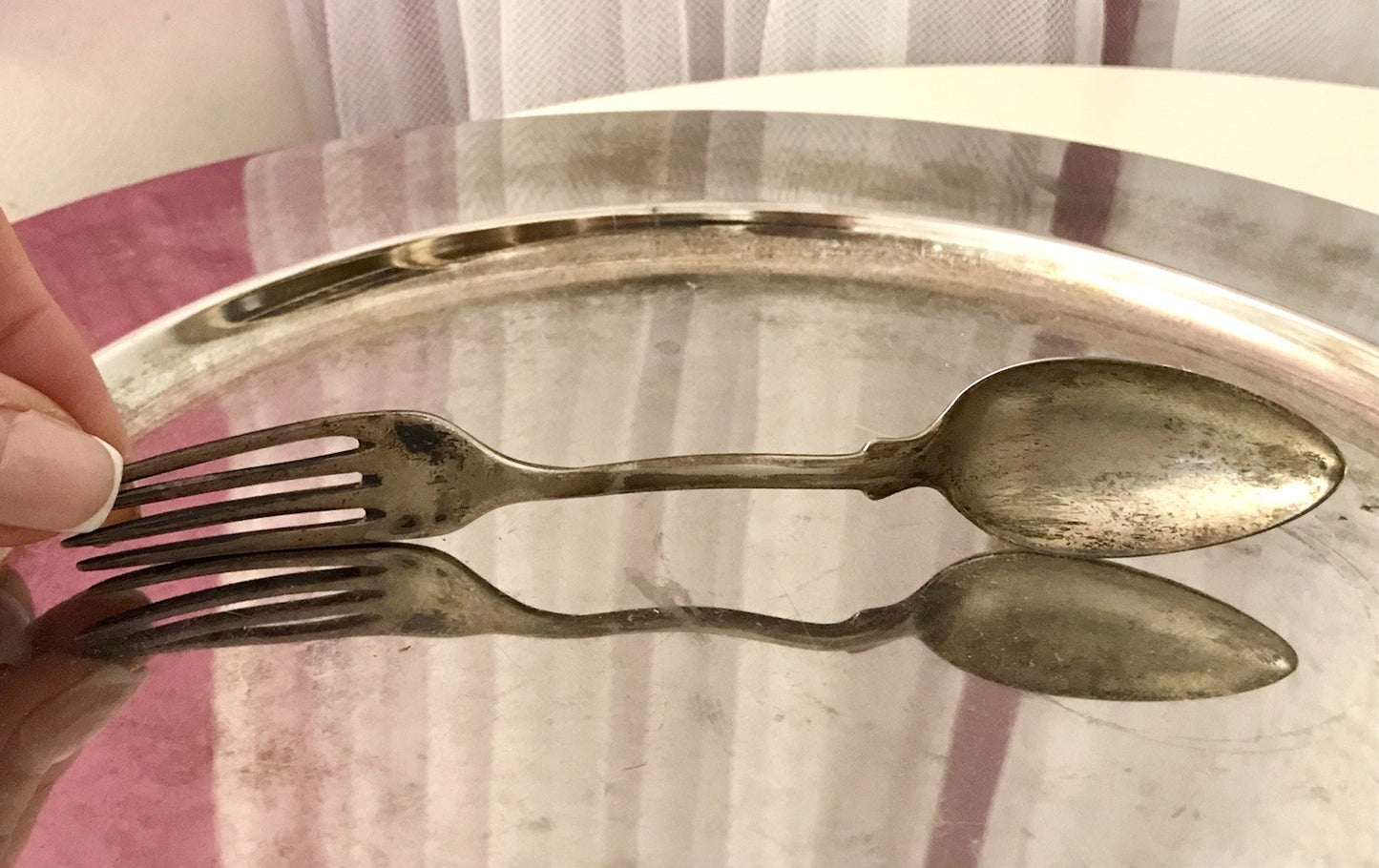 Antik Rarität Gaffel Löffel und Gabel in einem versilbert