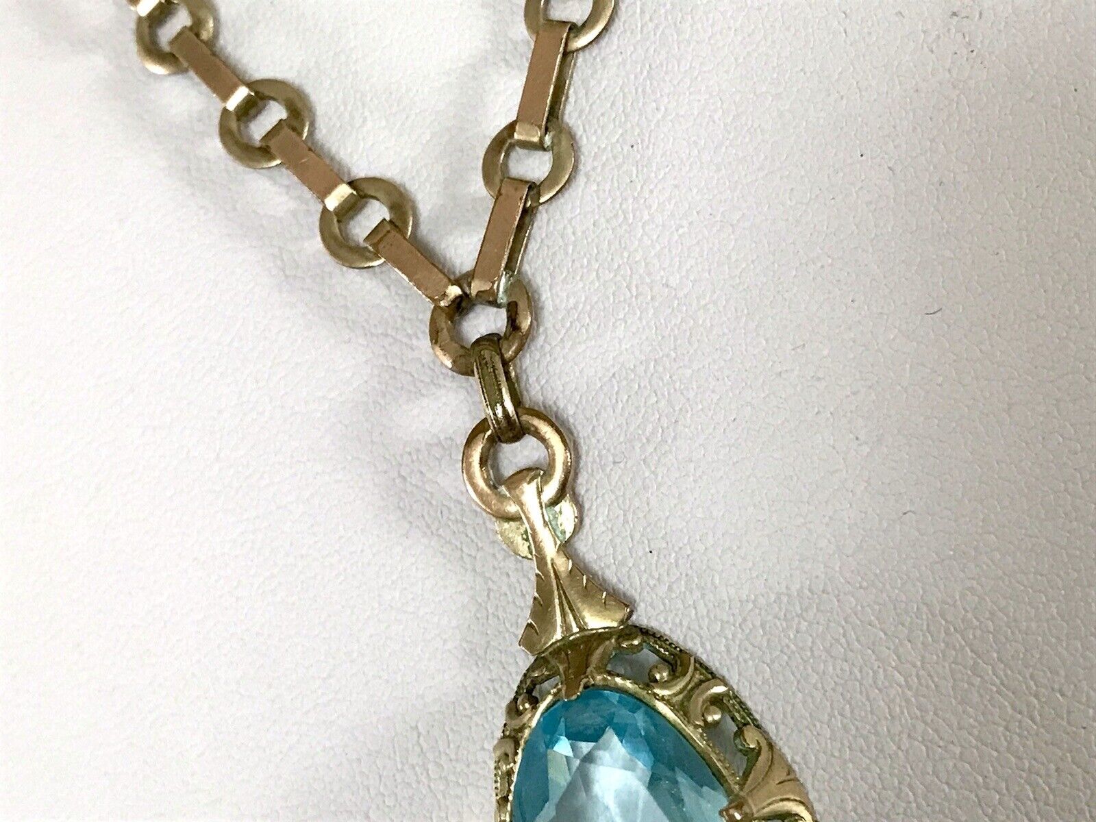 Antik Jugendstil Collier Halskette blauer Stein Anhänger Amerik. Doublè  A. Daub