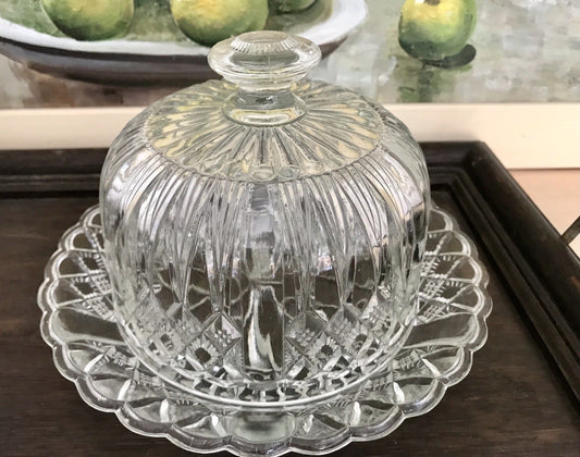 Antik Art Déco Glas Pressglas Käseglocke Butterglocke Glas