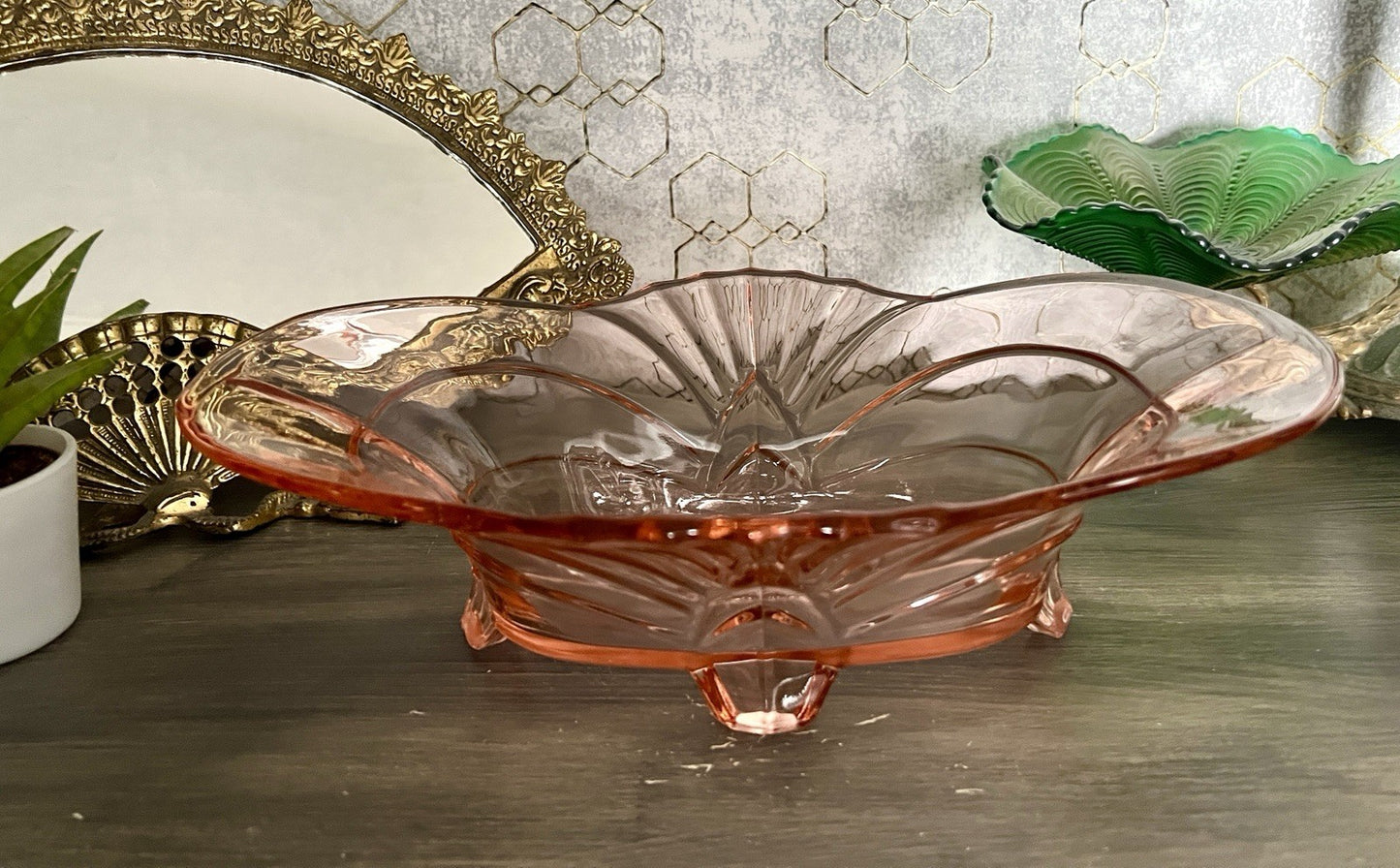 Antik Jardiniere Brockwitz Rosalin Rosa Art Déco Schale Pressglas Glasschale
