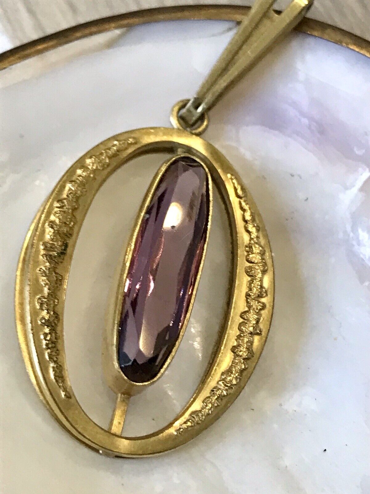 Vintage SP Edel Designer Anhänger lila Stein Amethyst? Amerik. Doublè vergoldet