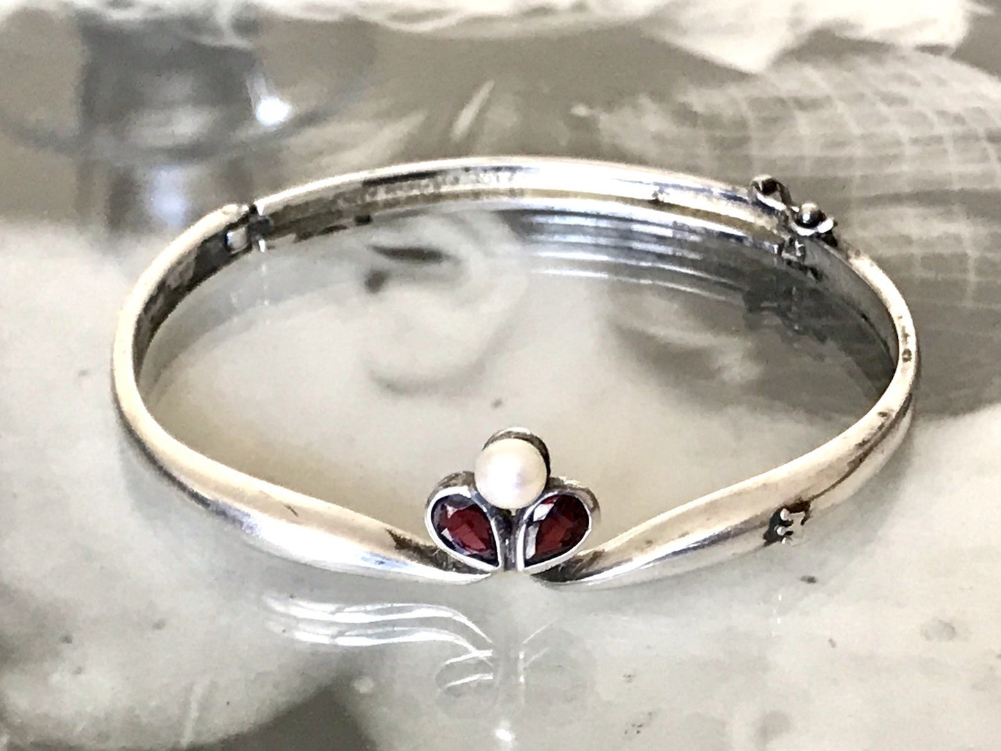 Antik alt Silber Armreif Reif Armband Armspange Granate & Perle so schön!