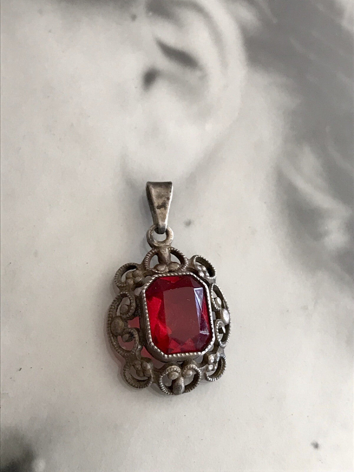 Antik Jugendstil Art Déco Edel Anhänger 835 Silber SUPER Design roter Stein