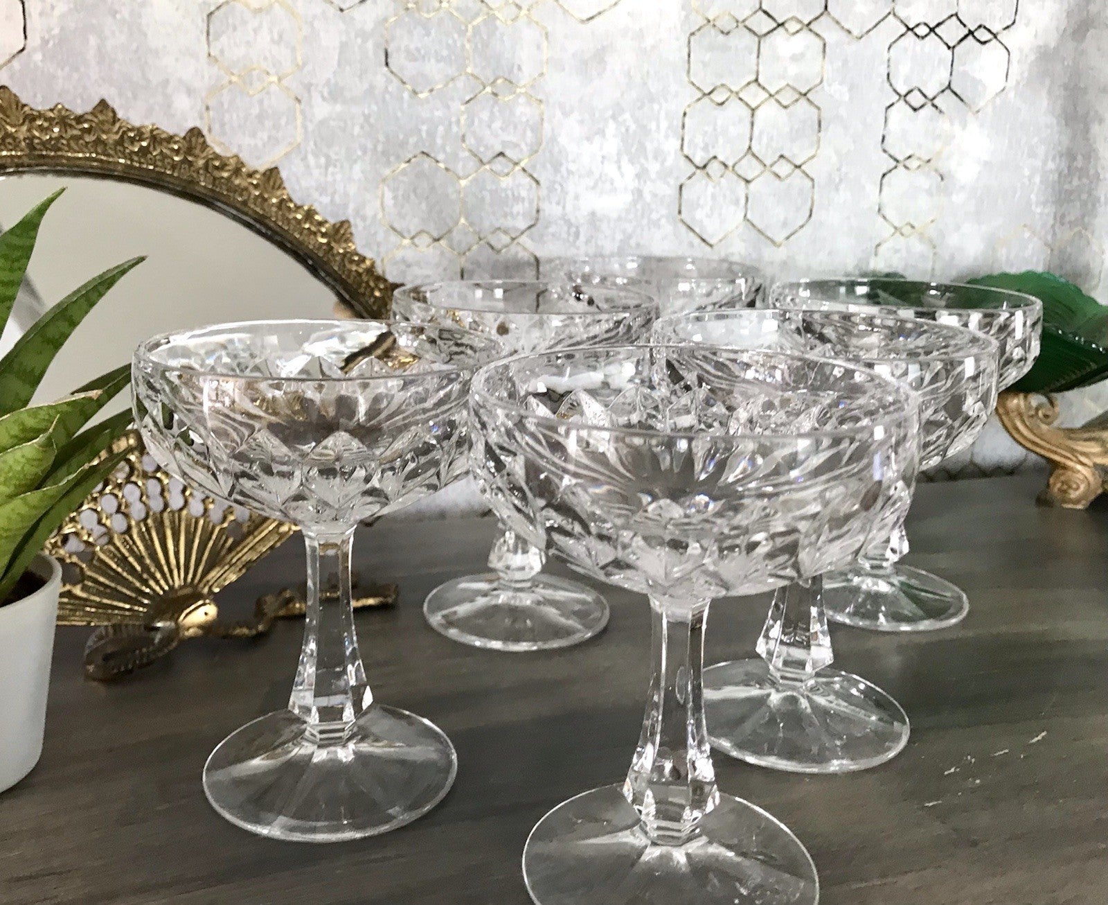 Vintage 9x Champagnerschalen Sektschalen Kristallglas Schliff Bleikristall