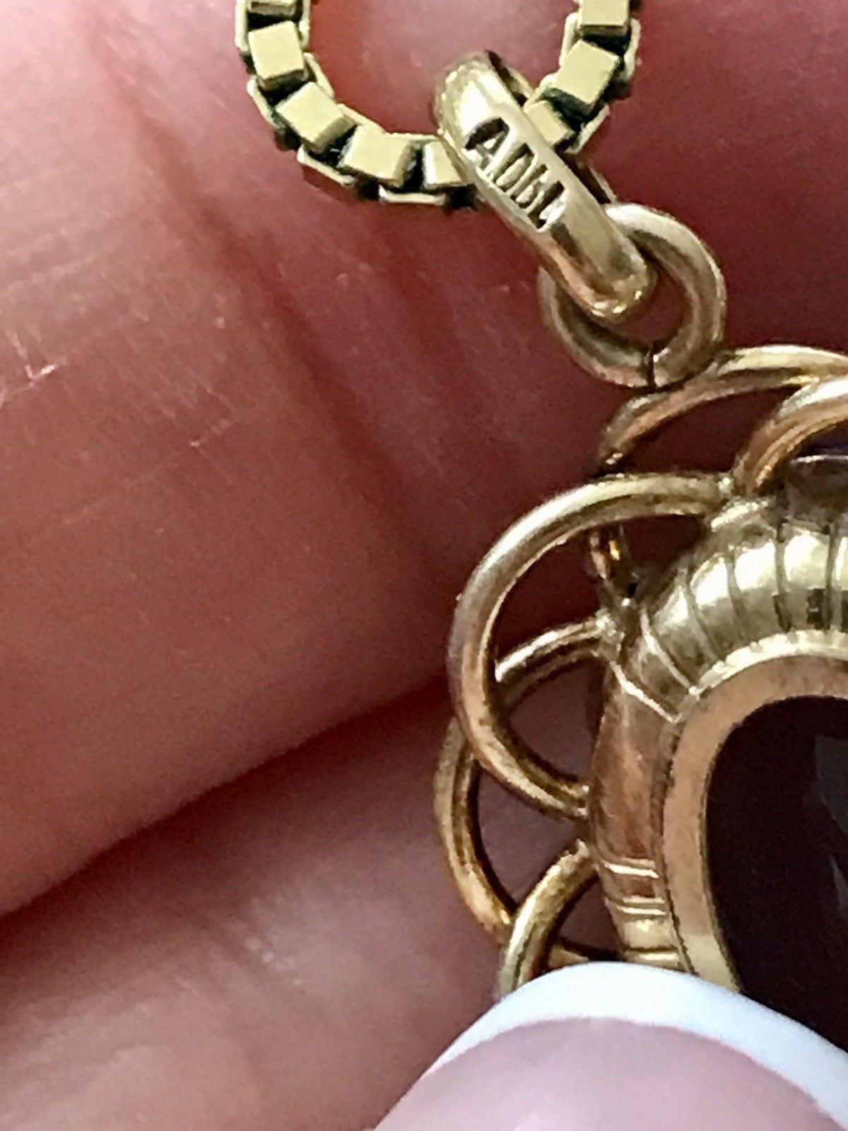 Alt Vintage Edel Kette & Anhänger lila Stein Amethyst? vergoldet Amerik. Doublè