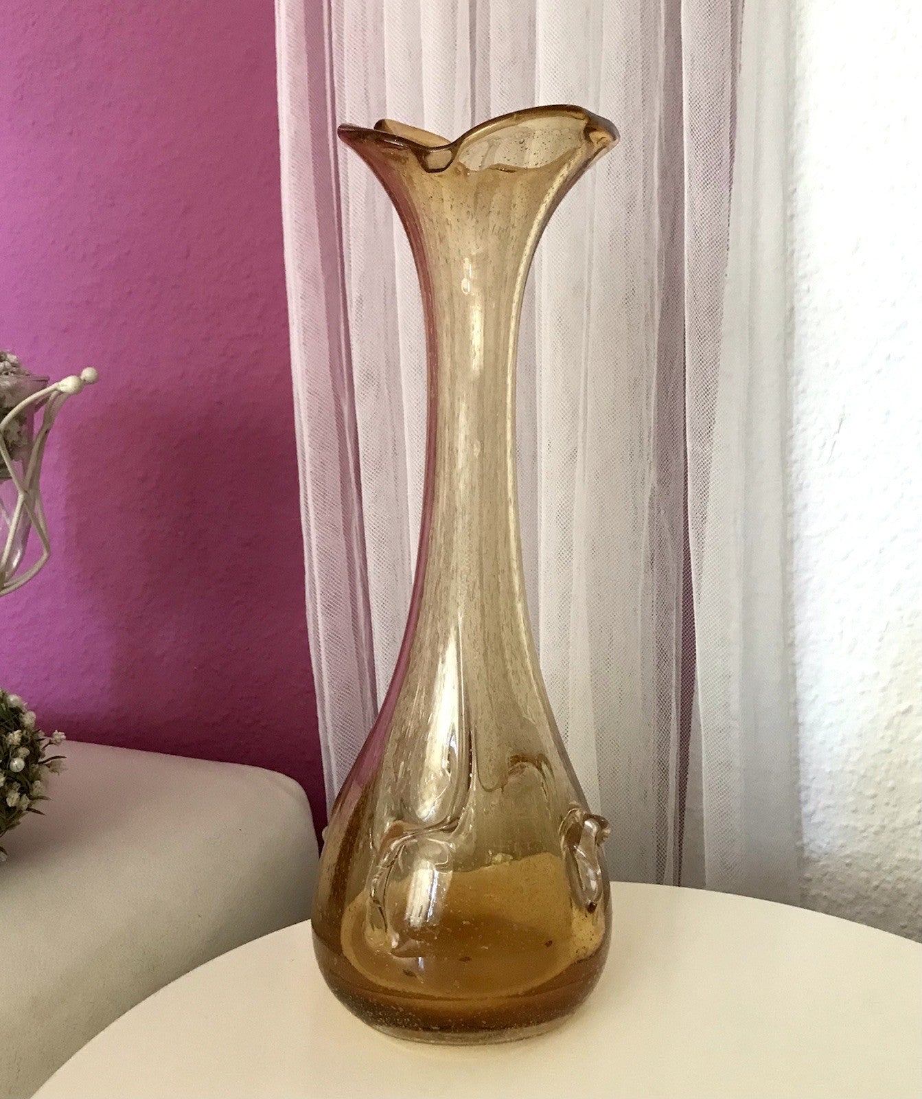 Vintage gelb große Designer Vase Blumenvase Glasvase Glas Huta Zabkowice PRL