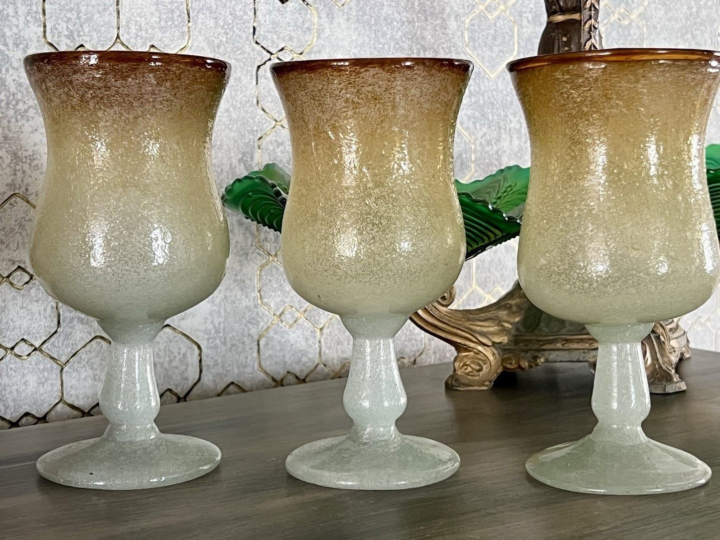 Antik Art Deco 3 Weingläser Weinkelche Glas Murano Pulegoso Napoleone Martinuzzi