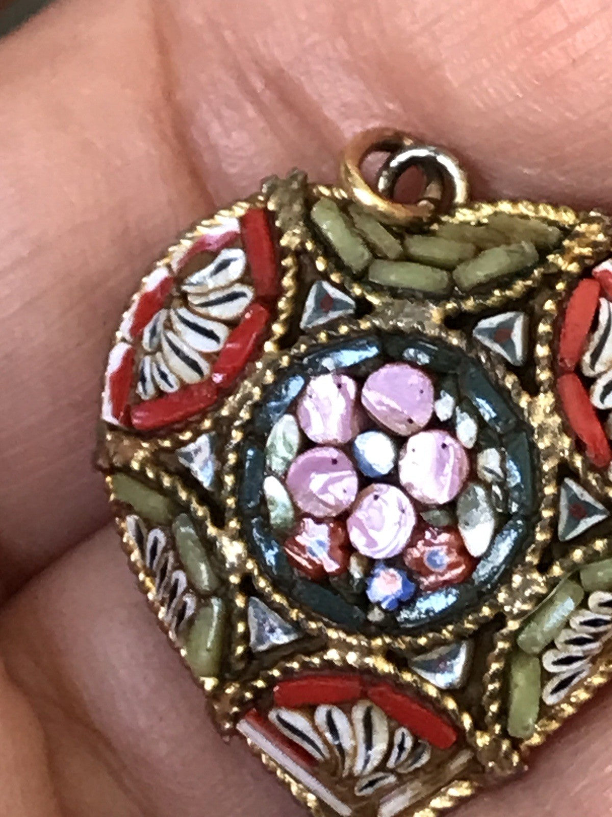 Antik Herz Anhänger Italien Micromosaik Glas Murinen